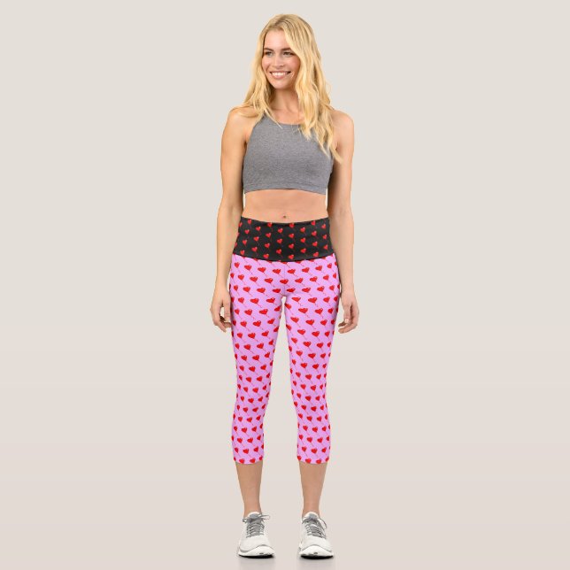 Leggings Capri Ballons de Coeur Rouge Valentines violet noir (Recto)