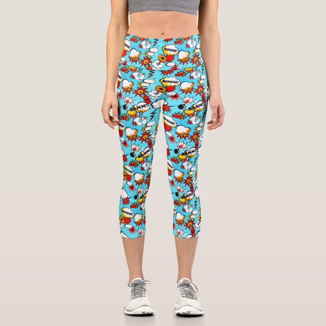 Leggings Capri Bande dessinée Pop Art Super Hero Funny (Recto)
