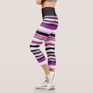 Leggings Capri Bandes abstraites roses, blanches et grises