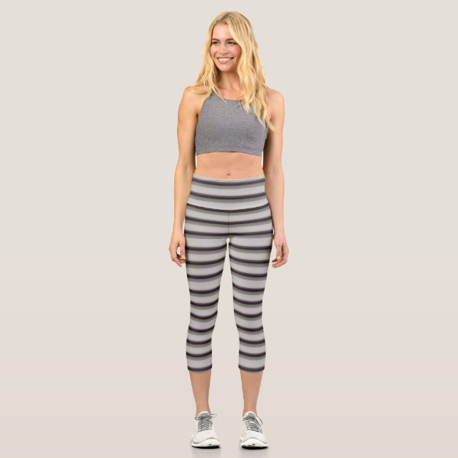 Leggings Capri Bandes bleu gris vintage (Recto)
