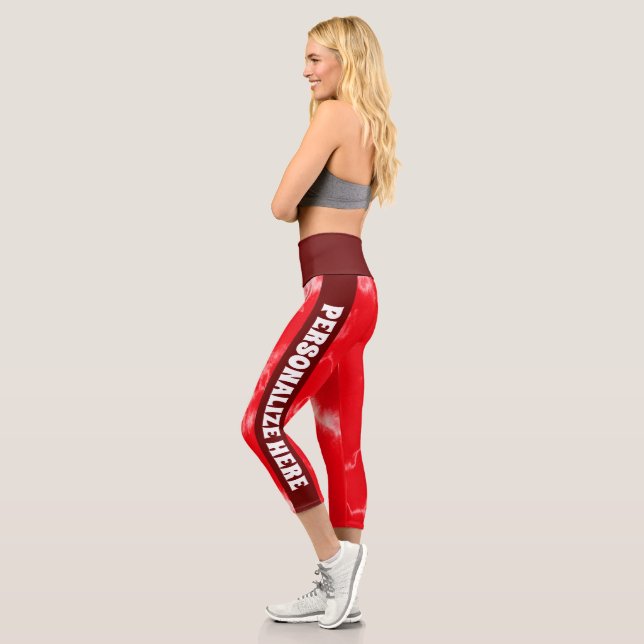 Leggings Capri Bandes de teinture rouge personnalisées (Gauche)