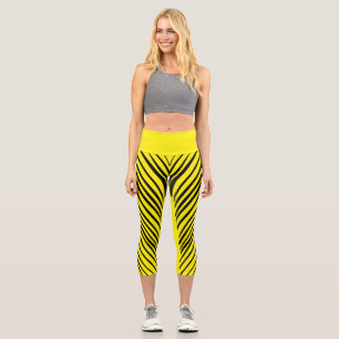 Leggings Capri Bandes de Tigre noir sur arrière - plan jaune