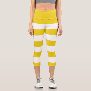 Leggings Capri Bandes Jaunes, Blancs, Motif rayé