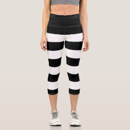 Leggings Capri Bandes noires et blanches, Motif rayé, Lignes