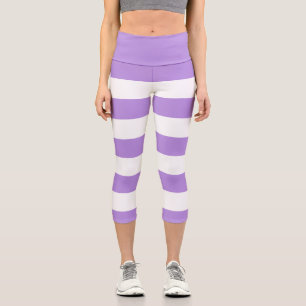 Leggings Capri Bandes pourpres, Blancs, Motif rayé