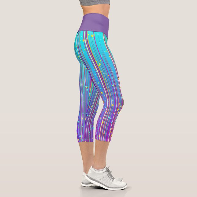 Leggings Capri Bandes pourpres et aqua Sparkley (Droite)