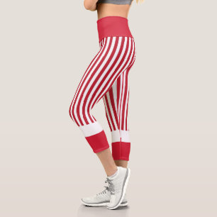Leggings Capri Bandes rouges et blanches à haute taille Capris