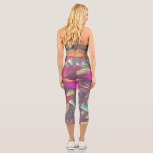 Leggings Capri Beau Motif Feuille Iridescente