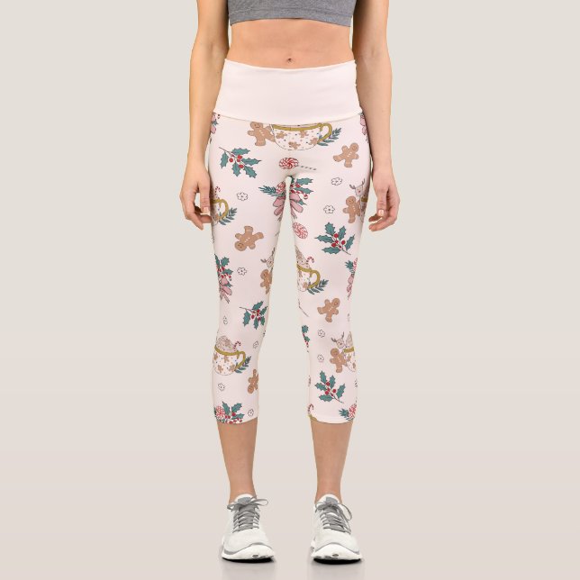 Leggings Capri Beau Noël Rétro Gingerbread Holly Berry (Recto)