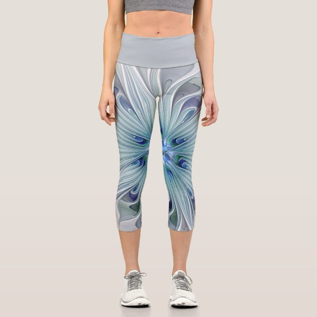 Leggings Capri Beauté florale Abstraite moderne Blue Pastel Flowe (Recto)