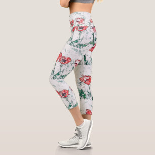 Leggings Capri Belle croquis rouge Trois fleurs de pavot