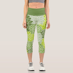 Leggings Capri Belle végétation botanique verte Dahlia florale