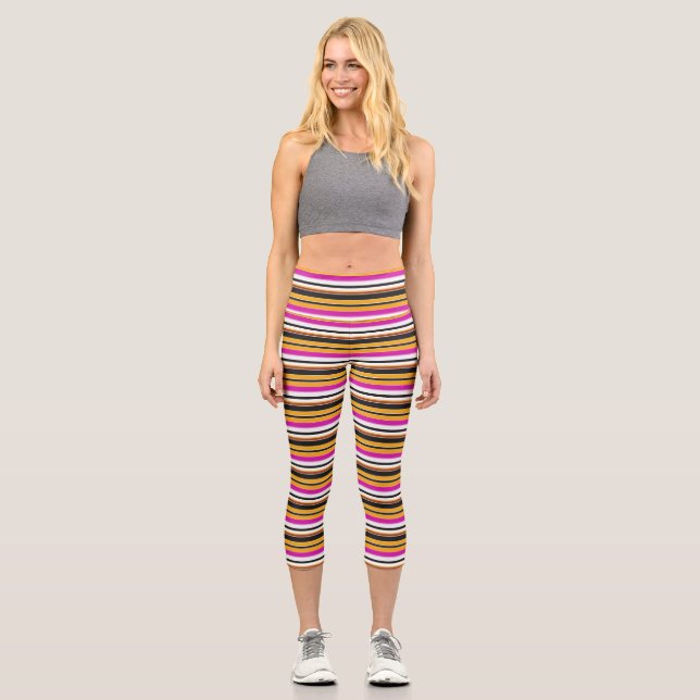 Leggings Capri Belles rayures jaunes noirs (Recto)