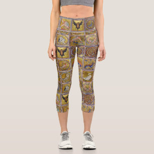 LEGGINGS CAPRI BESTIAIRE MÉDIÉVAL, ANIMAUX FANTASTIQUES, ROUGE D'