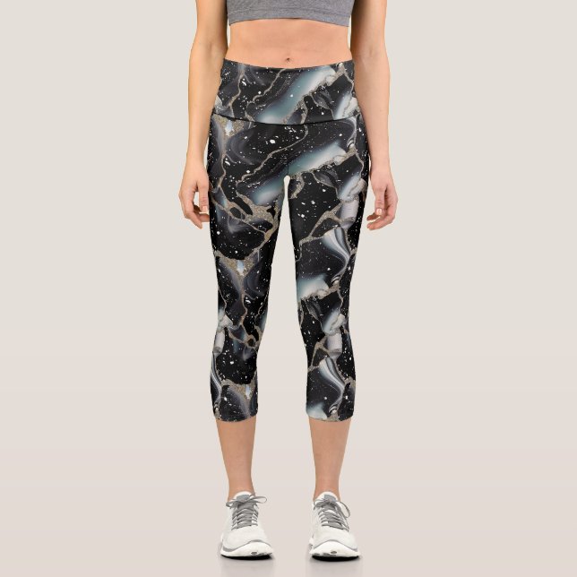 Leggings Capri Black And Gold Marble Abstract Modern (Recto)