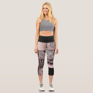 Leggings Capri Black and Light Pink Patchwork