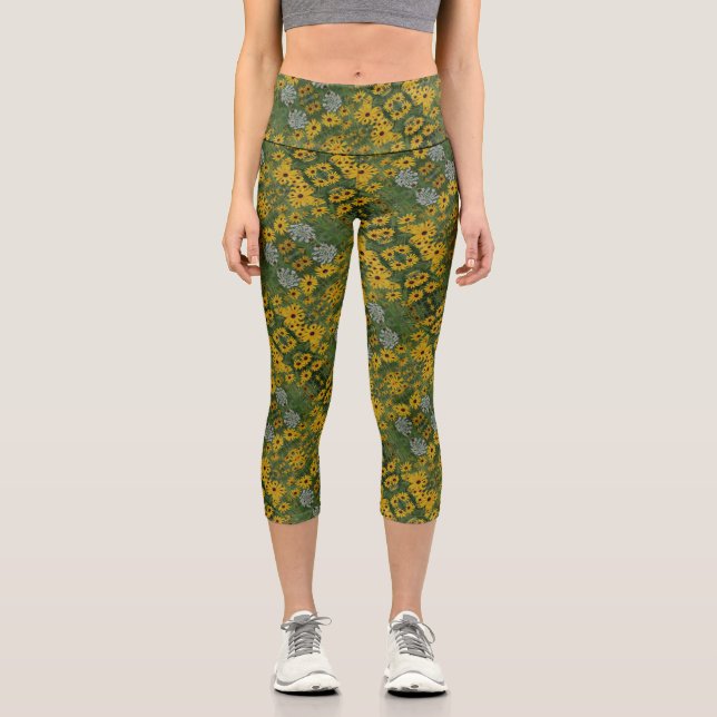 Leggings Capri Black Eyed Susan Flowers Abstrait Motif (Recto)