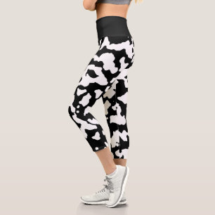 Leggings Capri Black White Abstract