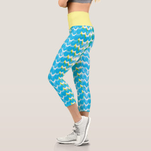 Leggings Capri Bleu amusant et mousse de mer Vert Coeur Abstrait
