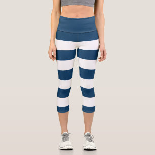 Leggings Capri Bleu de marine, Blancs, Motif rayé