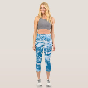 Leggings Capri Bleu Digital Fluid Art Marbre Pour Peinture Cellul