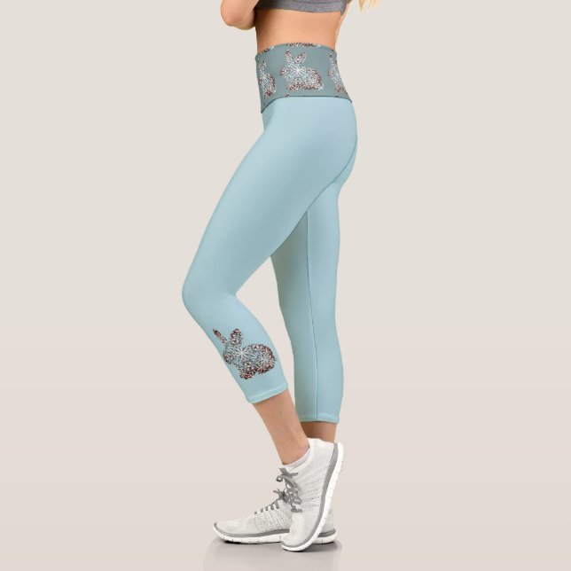 Leggings Capri Bleu doux et chocolat Brown Mandala Bunny (Gauche)