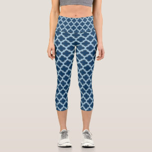 Leggings Capri Bleu et Bébé Bleu Trellis, treillis, Quatrefoil