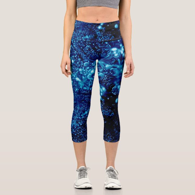 Leggings Capri Bleu étincelles Abstraites bulles congelées (Recto)