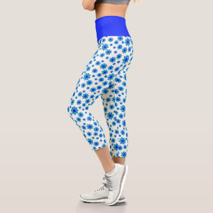 Leggings Capri Bleu Floral Repeating Daisy Motif