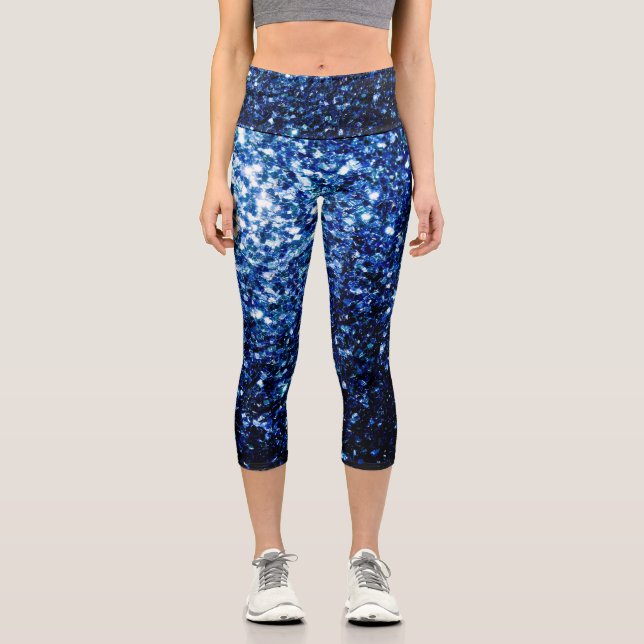 Leggings Capri Bleu foncé brillant faux parties scintillant scint (Recto)