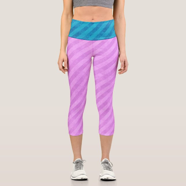 Leggings Capri Bleu industriel et rayures roses (Recto)