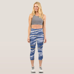 Leggings Capri Bleu Marbre Agate Parties scintillant or