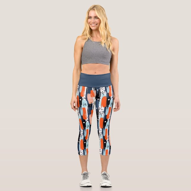Leggings Capri Bleu orange brosses Motif Abstrait (Recto)
