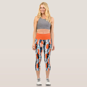 Leggings Capri Bleu orange brosses Motif Abstrait