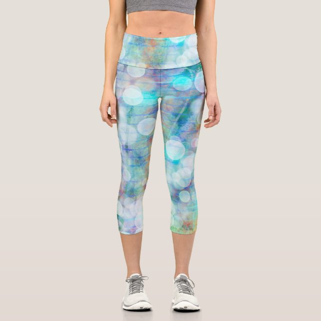 Leggings Capri Bleu, orange, Jaune, Blanc Art Abstrait (Recto)