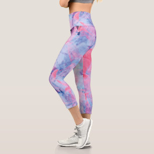 Leggings Capri Bleu rose Abstrait Brush Strokes Design