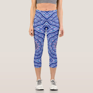 Leggings Capri Bleu rose blanc Agate Boho Mandala Motif
