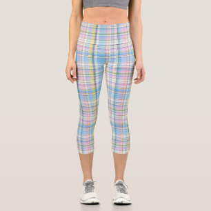 Leggings Capri Bleu Rose Jaune Blanc Madras à Carreaux Prépa
