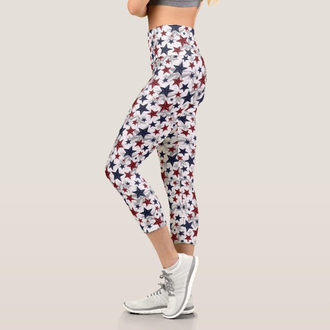Leggings Capri Bleu rouge étoile des États-Unis Motif tourmenté (Gauche)