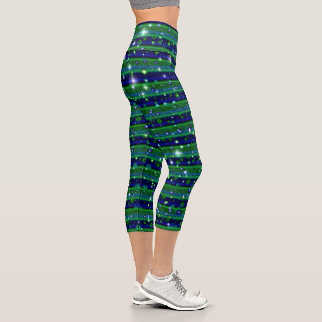 Leggings Capri Bleu vert rayures avec étoiles et Raindrops (Droite)