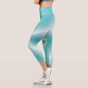 Leggings Capri Blocage 3D Ice Blue et Green Rainbow Art
