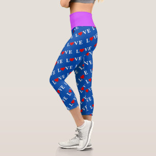 Leggings Capri Blue Navy Blue LOVE Élégant élégant Motif moderne