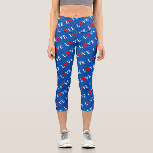 Leggings Capri Blue Navy Blue LOVE Élégant élégant Motif moderne