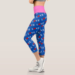 Leggings Capri Blue Navy Blue LOVE Élégant élégant Motif moderne