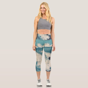 Leggings Capri Blue Ocean Waves Bois japonais