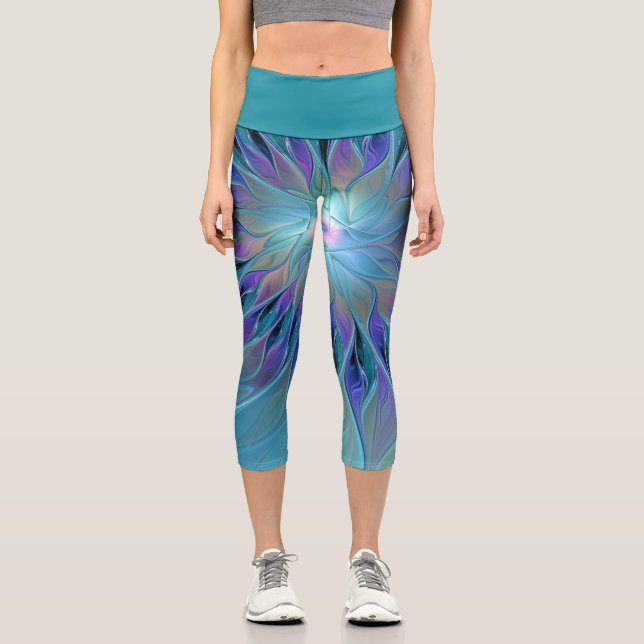Leggings Capri Blue Purple Flower Dream Abstrait Fractal Art (Recto)