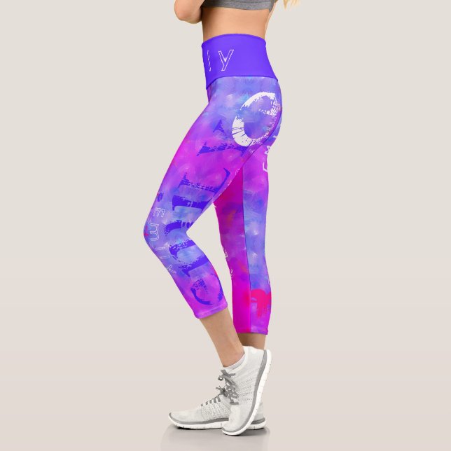 Leggings Capri Blue Rose nom personnalisé 5 Lettres Capri (Gauche)