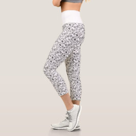 Leggings Capri Boho Summer Honey Bee Floral Motif Blanc mignonne