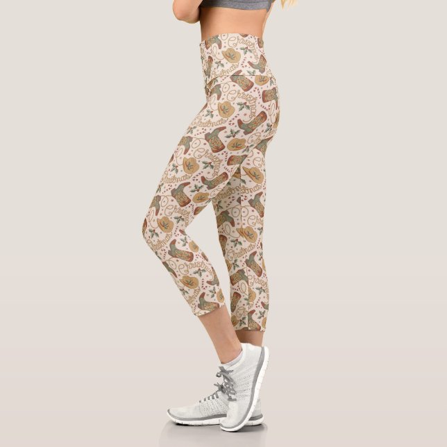 Leggings Capri Bottes de Noël de l'Ouest et Motif Casquette (Gauche)