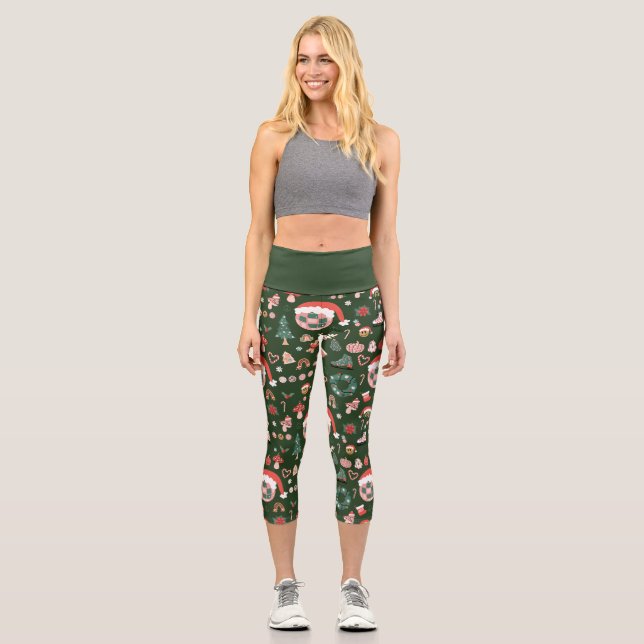 Leggings Capri Boule disco de Noël super père Noël (Recto)